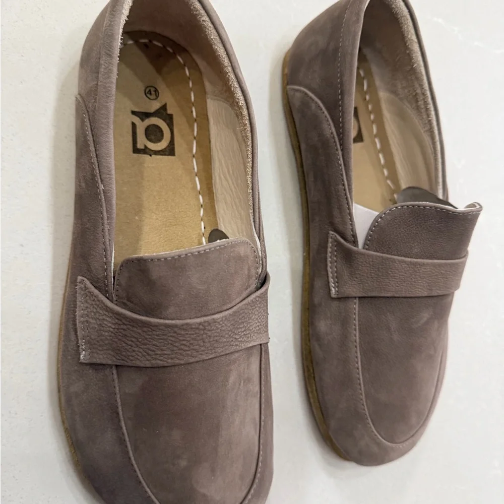 DALIA LEATHER LOAFERS-BY ANYA Suede Barefoot Minimalist Loafers in Taupe Eur 41 - Picture 3 of 8